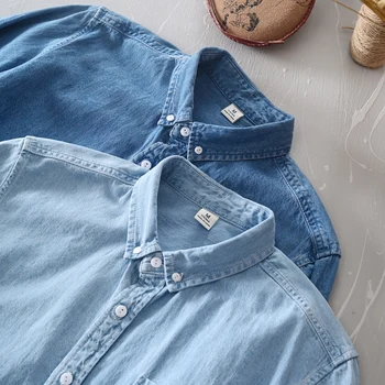 Nové Klasické bežné blue Denim tričko jar jeseň Pohodlné tenké, pevné topy pre mužov oblečenie s dlhým rukávom mäkké džínsy, košele