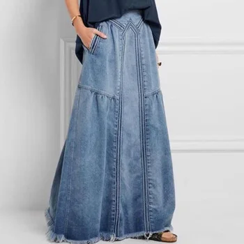 Dlho Jean Sukne dámske Džínsové Maxi Sukne Bežné Vysoký Pás Podlahy-Dĺžka Vintage Voľné Dlhé Letné Sukne Ženy Oblečenie