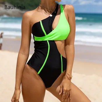Bauhinia Sexy Jedného Pleca Jednodielne Plavky, Módne Patchwork Plavky Ženy Lete Kombinézu Celých Plaviek