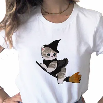 Krásne Letné Kawaii Mačka Grafické tlače T-shirt dámy bežné základe O-golier biele tričko krátky rukáv T-shirt dámy,Drop Ship