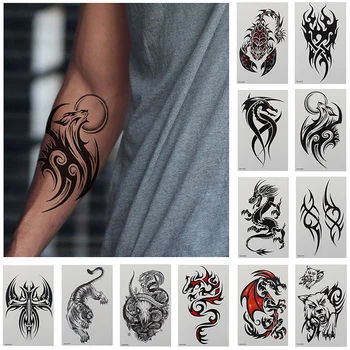 1sheet Dočasné Tetovanie Nálepky Vlk Scorpion Dragon Tela Ruku Umenie Nálepky Nepremokavé