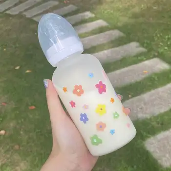 Roztomilý Kvety Baby Bottle Bpa Free Matné Prenosné Fľaše na Vodu Transparentné Únik Dôkaz Cestovná Fľaša na Pitie pre Dievča Deti Pohár