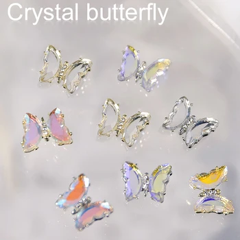 HNUIX 5 ks Krištáľovo Motýľ Nail Art Dekorácie Aurora Holografický 3D Butterflies Kamienkami Šperky DIY Manikúra Príslušenstvo
