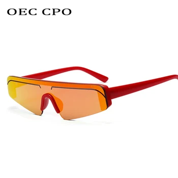 OEC CPO Jeden Kus Zrkadlo slnečné Okuliare pre Ženy Móda Flat Top Okuliare na Slnko Mužov Odtiene Retro Červená Zrkadlové Lupa 
