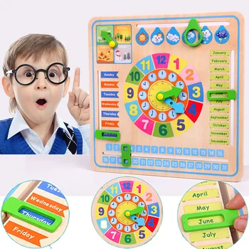 Detská Drevená Kalendár Hračky Montessori Počasie Sezóny Čase Kognitívne Hádanky Detí Raného Vzdelávania, Údaje, Hračky Pre Deti,