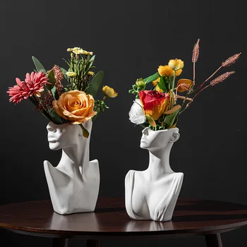Nordic Štýl Kvetinové Vázy Ženského Tela Polovicu Tváre Kvetináče Váza Keramické Umelecké Remeslá, Spálne, Obývacia Izba Ploche Dekorácie