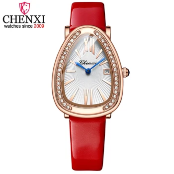 CHENXI Elegantné Ženy Sledujte najlepšie Luxusné Značky Kožené Nepremokavé Náramkové hodinky Kamienkami Dámy Náramok Šaty Quartz Hodinky