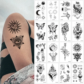 12Pcs/Pack Nepremokavé Dočasné Tetovanie Nálepky Čierna Ruka Slnko Srdce Dizajn, Body Art Falošné Tetovanie Flash Tetovanie Zápästie, Členok Žena