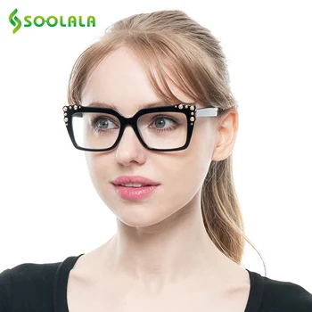SOOLALA Námestie Ženy Okuliare na Čítanie s Nit Veľké Okuliare Žena Zrakového Rám Módne Presbyopia Okuliare na Čítanie +0,5 4.0