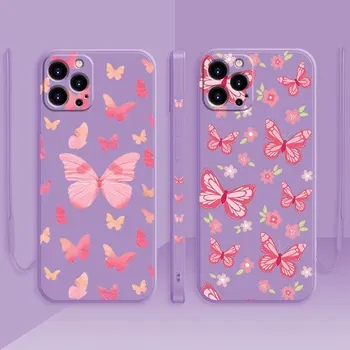 Ružové Dievča Ako Kvet, Motýľ Candy Farby Námestie Kvapaliny Telefón puzdro Pre iPhone 13 12 11 Pro Max Mini X XR XS Max 7 8 6s Plus SE