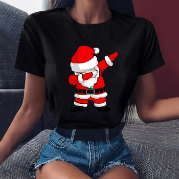Šťastné a veselé Vianoce, Santa Grafické Ženy T-shirt Dámske Unisex Móda Krátky Rukáv, Čierna Tshirts Chlapci Dievčatá Bežné Harajuku Topy Čaj
