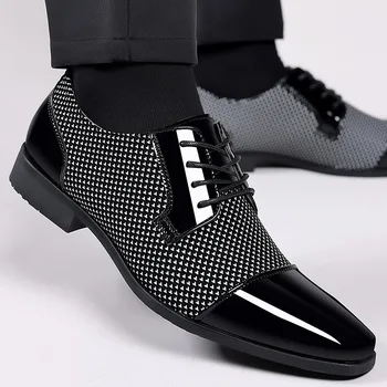 Trendy Klasické Mužov Šaty Topánky Pre Mužov Oxfords Patent Kožené Topánky Šnurovacie Formálne Čierne Kožené Svadobné Party Topánky