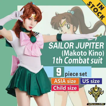 MRHALLCOS Anime Cosplay Sailor Moon Jupiter Makoto Kino Crystal šaty oblečenie kostým Halloween Party Dieťa Dospelé Ženy, Plus Veľkosť