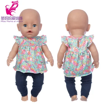 43 cm Baby Doll Oblečenie Kvet Tričko, Nohavice 17 Palcové Bábiky Oblečenie Detí Narodeninám