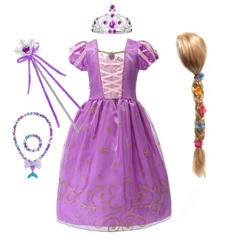 Dievča Princezná Rapunzel Šaty Deti Dedding Strany Kvet Zamotaný Maškarný Kostým Vianočné Cosplay Kostým