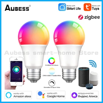 Aubess TUYA Smart Zigbee3.0 E27 LED Lampa Bezdrôtové Aplikácie, Diaľkové Ovládanie, Alexa Alice Domovská stránka Google RGB+CW+WW Kompatibilné Žiarovky
