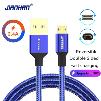 Reverzibilné Micro USB Kábel, Dvojité bočné Kábel napájací Rýchle Nabíjanie Dátový kábel Kábel Pre Samsung Xiao Telefón Android Pletená