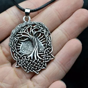 Vintage Tón, Viking Amulet Strom Života Runy Prívesok Náhrdelník Kožené Lano, Reťaz Náhrdelník Šperky